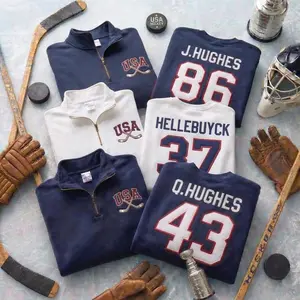 USA Hockey Embroidered Quarter Zip Sweatshirt, Patriotic USA Hockey Sweatshirt, American Hockey Fan Gift, Jack Hughes 86 Hockey Sweatshirt