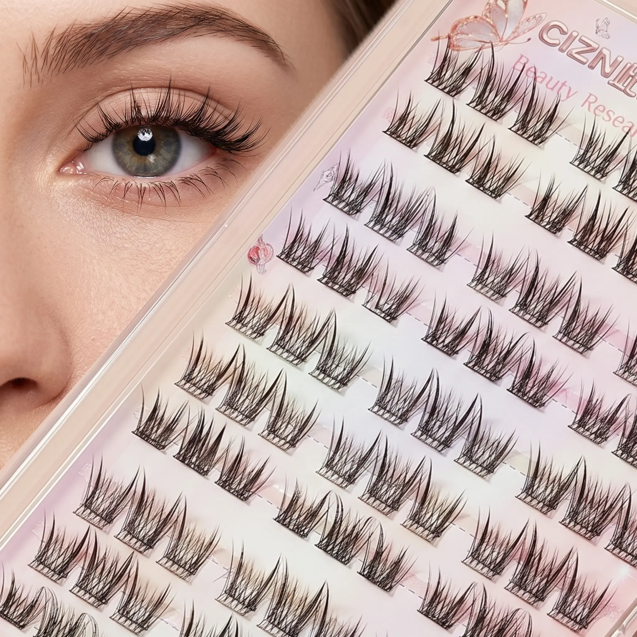 Korean Cat Eye Cluster Lashes 90 Clumps - Wispy Volume 3D Effect, C Curl 11-13mm Mix, DIY Individual Lashes for Beginners, Under Lash Extensions for Natural Dramatic Eye Look, Ideal for Party and Daily Wear ！ Eyelashes /Lightweight/ Makeup /Cosmetic