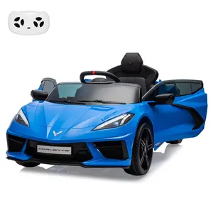 【GARVEE】Ride On Sports Car 12V Battery Powered Electric Car for Toddlers with Licensed Corvette Design, Remote Control, Visual Dashboard, Music, LED Lights, and Gift-Ready Dark Blue Model