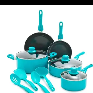 GreenLife Essentials 12pc Ceramic Nonstick Aluminum Cookware Set Caribbean Blue Easy Cooking & Cleaning 12-Piece Kitchen Set