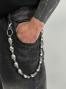 Men's Punk Skull Waist Chain, Bold Skull Design, Thick Metal Chain, Zinc Alloy Metal Body Chain for Pants Decoration, Street Style Jewelry, Hipster Jewelry for Music Festivals & Halloween Decorations