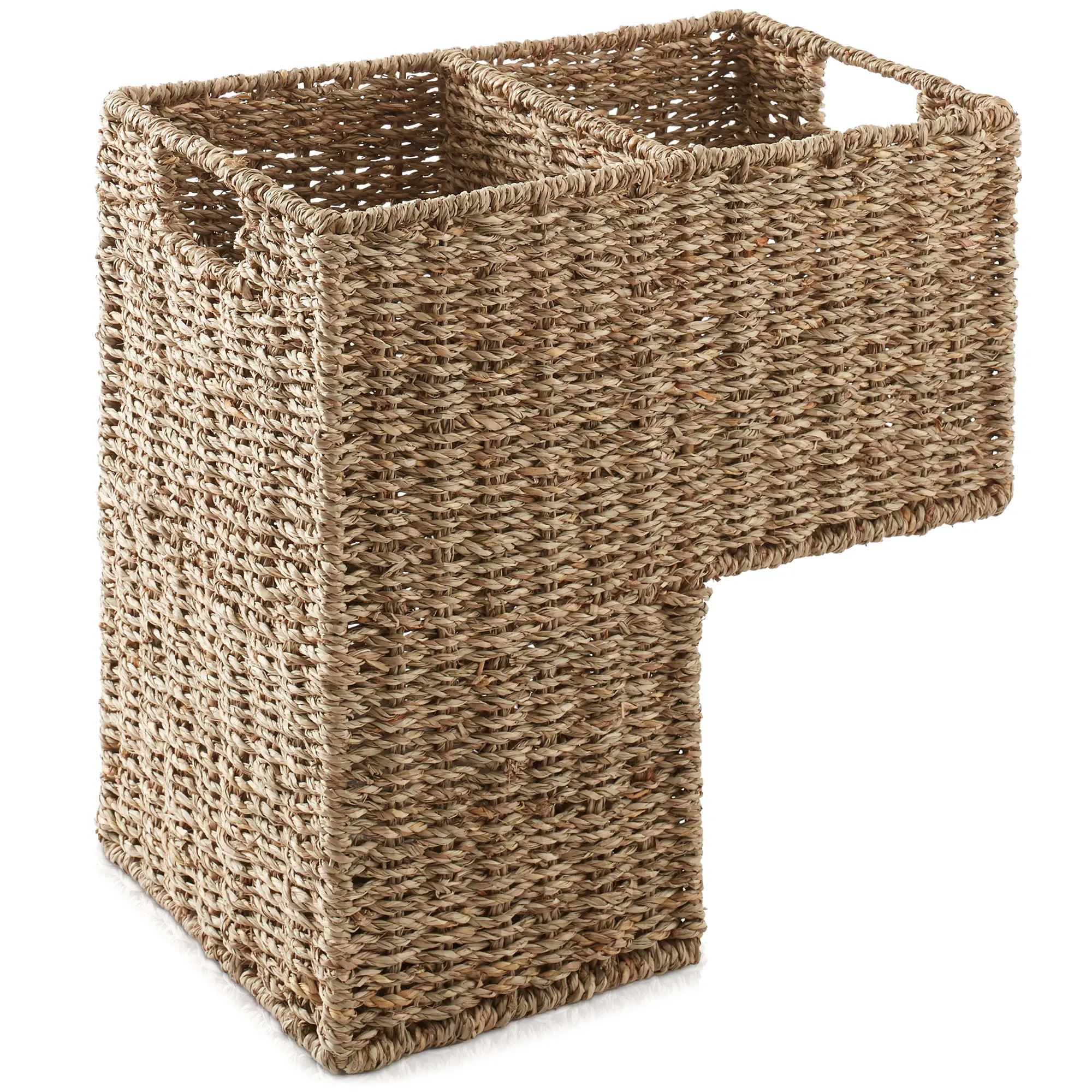 Casafield Stair Step Basket with Handles, Natural Seagrass, Woven Wicker Staircase Basket Storage Bin Organizer