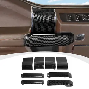 For 2015-2020 Ford F150 Interior Door Handle Cover Inner Door Cover Doorhandle With Door Panel Cover 4-Door Car Interior Accessories, ABS Chrome Red Carbon Fiber Black Wood Grain Fit
