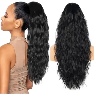 26 inch Black Ponytail Extension, Drawstring Ponytail for Women, Long Wavy Pony Tails Hair Extensions, Synthetic Hair Extensions Ponytail for Daily Use