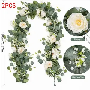 2pcs Realistic Arch Floral Wreaths, Decorative Artificial Flowers, Rose Vine Decorations, Ideal for Wedding Decoration, Table Runner Arches, Background Decor