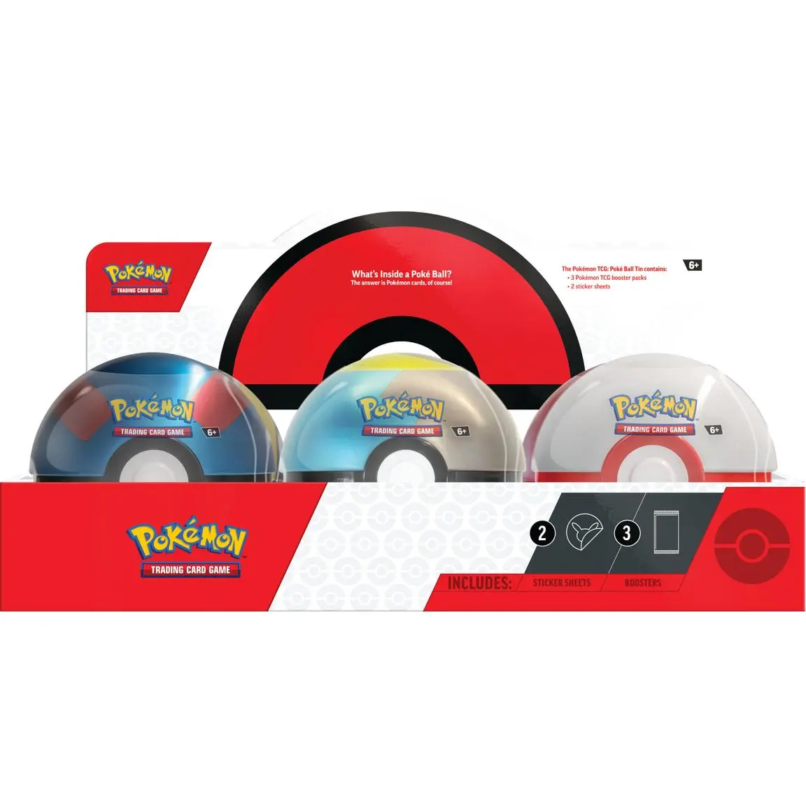 Pokémon TCG: Pokeball Tin 2024 - 3 Booster Packs & 2 Sticker Sheets - Collectible Trading Card Game Tin - USA Printed Cards - Ages 6+ - Randomized Design