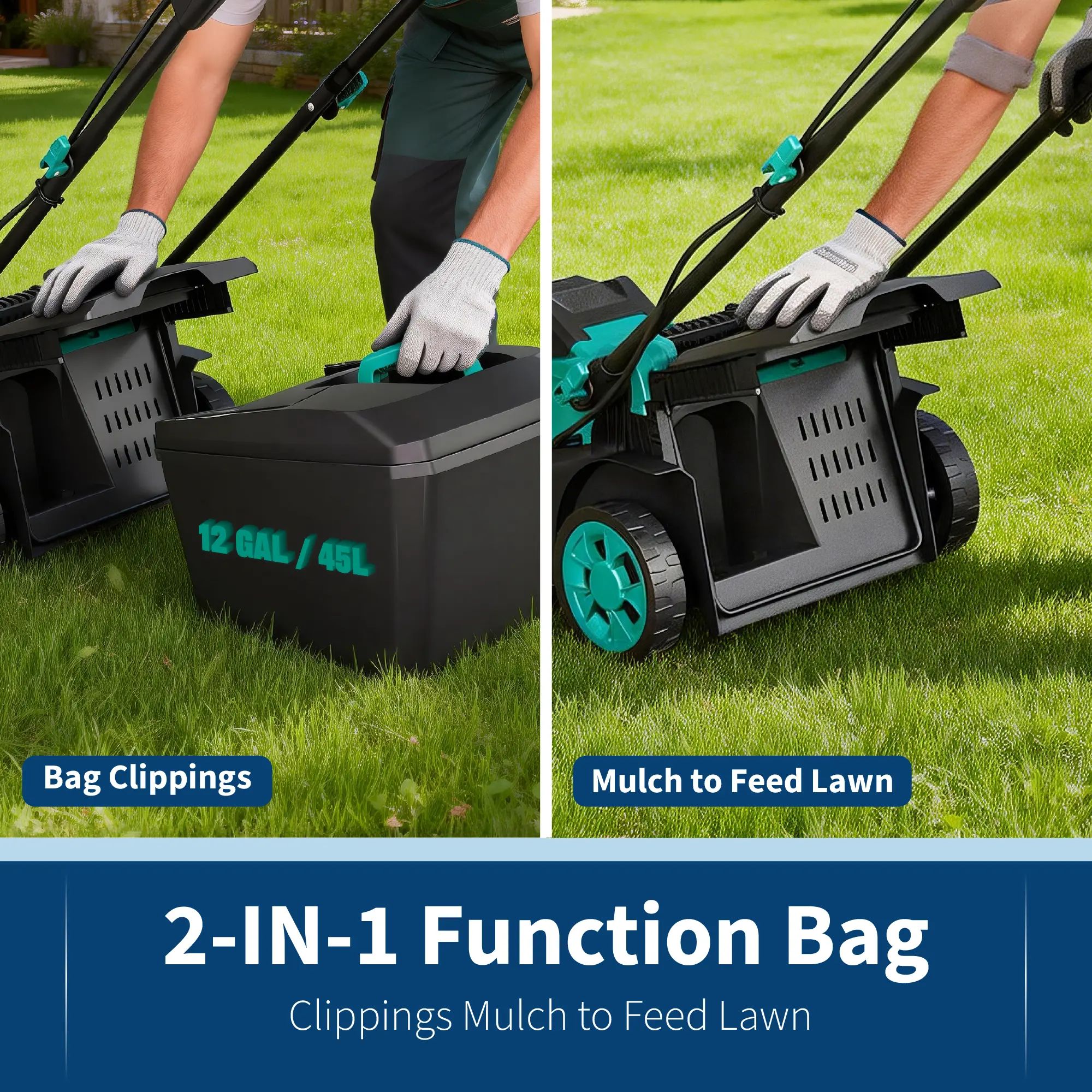 Garvee 17-Inch 40V Wireless Walk-Behind Lawn Mower – Brushless Motor, Lightweight Push Mower, 2-in-1 Bagging & Mulching for Small to Medium Yards, Includes 2 x 20V Batteries & Charger