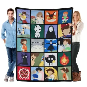 Studio Ghibli Anime Blanket Soft Funny Throw Blanket Cozy Lightweight Plush Portable Cover Blanket For Sofa,Warm Gift For Birthday,Christmas,Multiple Blanket Studio Style Cartoon Throw Blanket Soft Flannel Blanket for Anime Lovers