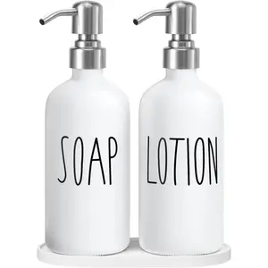 Hand Soap Dispenser for Bathroom, Soap and Lotion Dispenser Set with  Metal Pump, Suitable for Farmhouse Bathroom Decor. (White & )