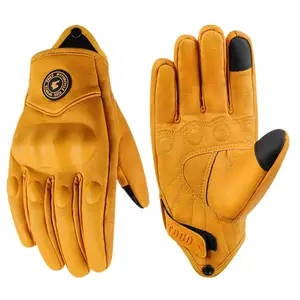 Motorcycle Riding Gloves| 4 Season Full Finger Genuine Leather Breathable Vintage Protective Gear for Men & Women