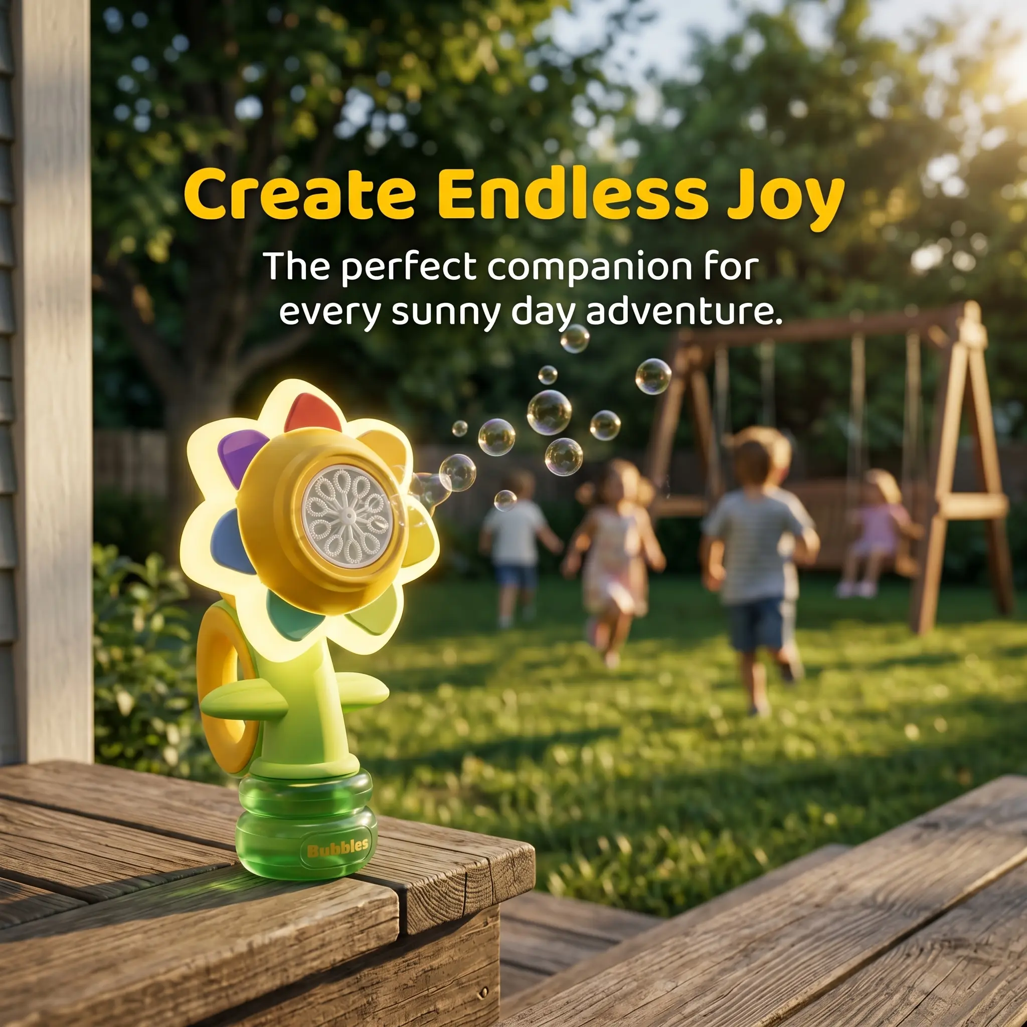 Sunflower Shape Automatic Handheld Bubble Machine for Toddlers - Plastic Toy, LED Light Show, Lightweight, Safe, Durable, Portable Summer Outdoor Party Toy