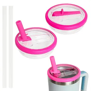 2 Pack 40 oz Tumbler Flip Straw Lid Replacement for Stanley Quencher, Leak Proof & Spill Proof Splash Resistant Tumbler Top Reusable Cover for Stanley Cup
