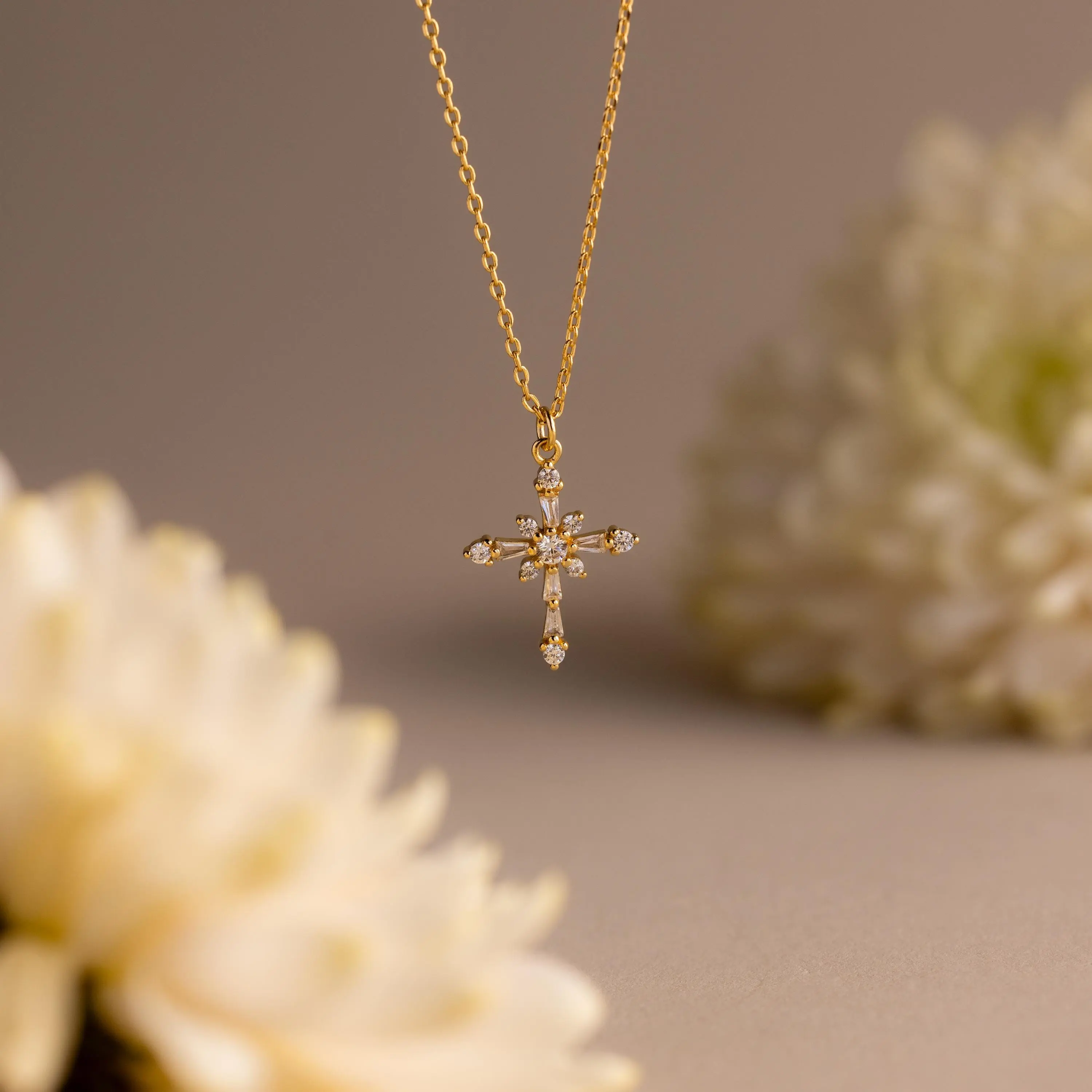 Vintage Diamond Cross Necklace by Caitlyn Minimalist - Dainty Crystal Cross Pendant Necklace in Gold & Silver - Art Deco Jewelry - Gift for Her
