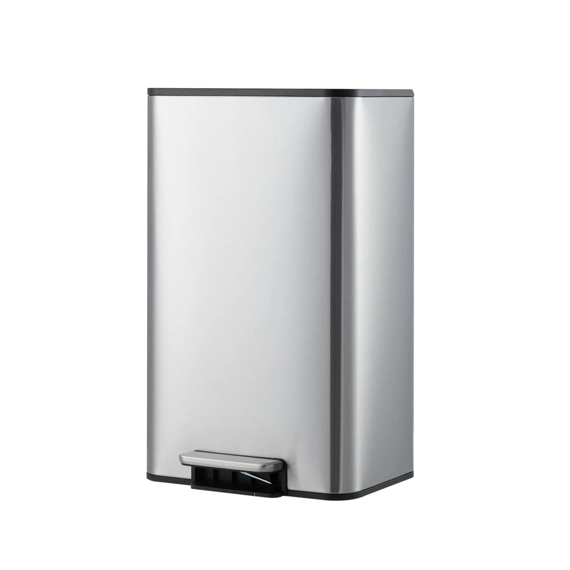 Silver Rectangular Stainless Steel Garbage Can – 4.8 Gallon Space‑Saving Office Trash Can with Soft‑Close Lid, Foot Pedal & Removable Inner Bucket for Small Kitchen, Home, Garage