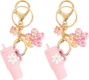 Mini Tumbler Keychain, 2PCS Cute Mini Cup Keychain Charm for Stanley Cup Accessories Backpack Bag for Women Girls