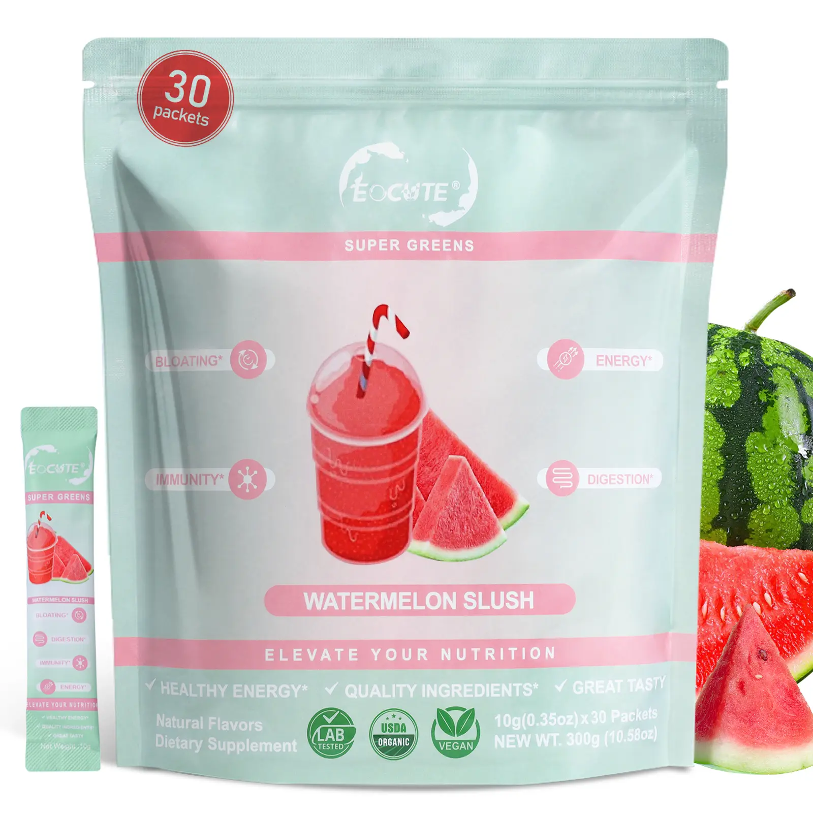 Organic Nutrition Super Greens Powder with Spirulina & Chlorella - Happy Gut, Daily Gut Support, Digestive Care & Energy Boost Powdered Supplement Drink Mix, Vegan, 30 Servings, 3 Flavors, Immunity Support Vitamins