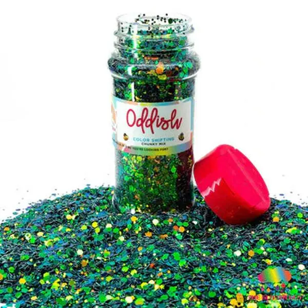 The Glitter Guy Oddish Chunky Color Shifting Glitter, Green and Gold UV Resistant Polyester for Nail Art & DIY Crafts, 100mL Shaker, Polyester Glitter, Crafter