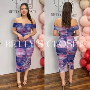 Ophelia Ombré Off Shoulder Ruched Midi Dress