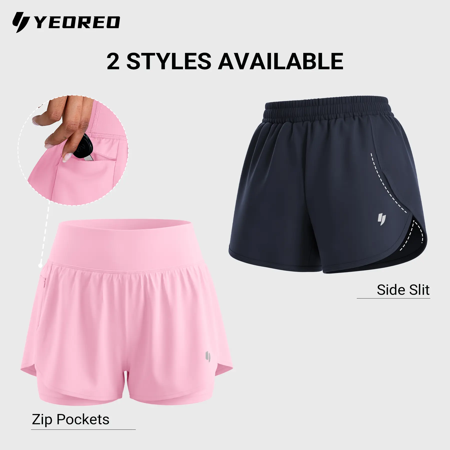 Yeoreo Women's 2-in-1 High Waisted Windproof Outer Active Shapewear Running Shorts, Tummy Control, Zip Pockets, Side Slit for Gym Workout Athletic Activities, Active Shapewear Women's Sports Shorts