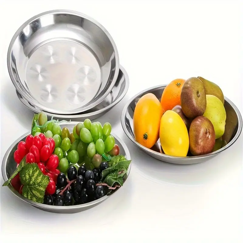 6Pack Stainless Steel Dinner Plates, 10" Round Kitchen Metal Dish Plates, Rust-Proof Camping Serving Plates for BBQ, Snack, Salad, Appetizer, Fruit, Cookies, Camping Kitchenware, Camping Accessories