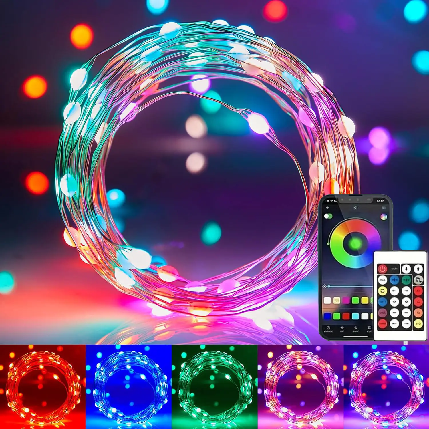 100-LED RGB-IC Smart Fairy Lights, APP & Remote Control, USB Powered, IP65 Waterproof Multicolor String Lights for Halloween, Christmas Decoration, Led Lights