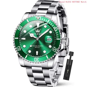 Brand OLEVS Luxury Watches for Men Big Face Stainless Steel Business Dress Analog Quartz Watch with Day Waterproof Luminous Mens Wrist Watch