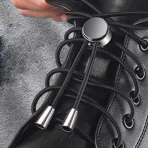 No-tie Shoelaces, 1 Pair Round Shoelace Pressing Metal Shoelace Buckle, Elastic Adjustable Shoelace Rope for Men & Women