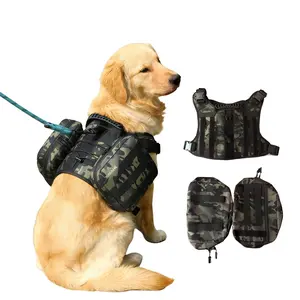 Large Dog Tactical Chest Harness + Two Self Backpacks, Detachable Design, Adjustable Dog Back Strap, Reflective Straps, Outdoor Sports Accessories, Reflective Strip Harness, Chest Mount Harness