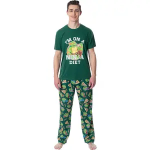 Men's 2-Piece Soft Elastic Polyester Stretch Turtle Neck Short-Sleeve Pajama Set - Top with Pockets, Classic Pants, Mutant-Themed Intimo for Comfortable Sleep & Relaxation