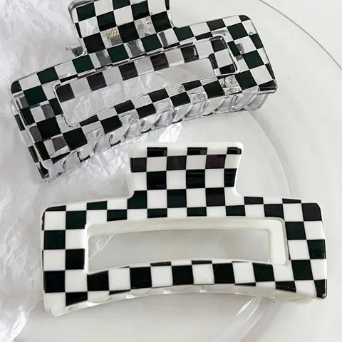 2-Piece and Checkered 8.5cm Minimalist Square Hair Claw for Women, Ideal for Daily Commute and Stylish Outings, Hair Claws Set, Hair Clips, Hair Decor, Hairclips
