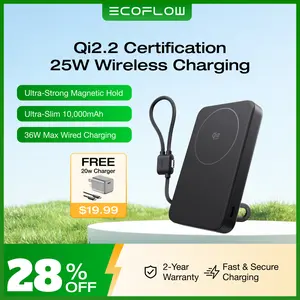 【Exclusive TikTok Gift】ECOFLOW Rapid Mag Power Bank 10,000mAh, Qi2.2 25W Wireless Charging, 0.6'' Ultra-Slim Magnetic Portable Charger, Built-in USB-C Cable, Qi2 Certified Fast Charging Battery for iPhone 17/16/15/14/13/12