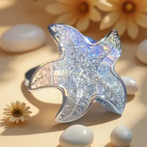 1 PC Chunky Sparkle Bohemia Starfish Hip Hop Wind Zirconia Ring Summer Beach Vacation Ring The Perfect Vacation Gift for Ladies Everyday Casual Jewelry Ladies' daily casual jewelry Ladies' daily casual jewelry