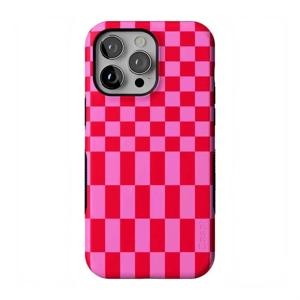Casely iPhone 14 Pro Case | Vibe Check | Pink Checkerboard | Bold Protective Design | Compatible with MagSafe