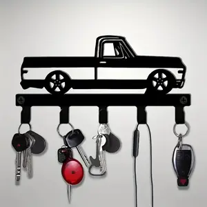 1pc Vintage Truck Key Holder - Heavy-Duty Cast Iron Key Organizer, Metal Organiser Hook, with Garage Door Design, Space-Saving Entryway, Garage Decor - Easy Installation for Car Keys, Hats - Farmhouse, Industrial Home Decoration & Hooks