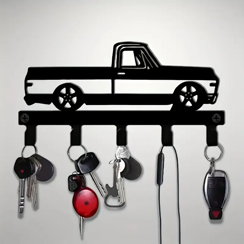 1pc Vintage Truck Key Holder - Heavy-Duty Cast Iron Key Organizer, Metal Organiser Hook, Convenient Hook, with Garage Door Design, Space-Saving Entryway, Garage Decor - Easy Installation for Car Keys, Hats - Farmhouse, Industrial Home Decoration & Hooks