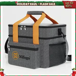 Nifogo Large Expandable Insulated Lunch Bag 15L Capacity Easy-Carry Waterproof Leakproof Cooler Bag for Work Outdoor Beach Trips Adults Men Women Black Gray