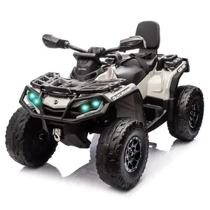 【GARVEE】4 Wheel Electric ATV for Toddlers 3-8, Bombardier Licensed 12V Ride-On Toy Car with 2-Seater, LED Lights, Music, USB, and Safety Speed 2-4 MPH in Grey