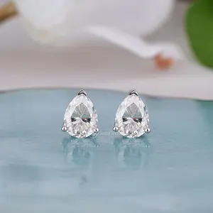 Pear Shaped Moissanite Single Stone Earrings