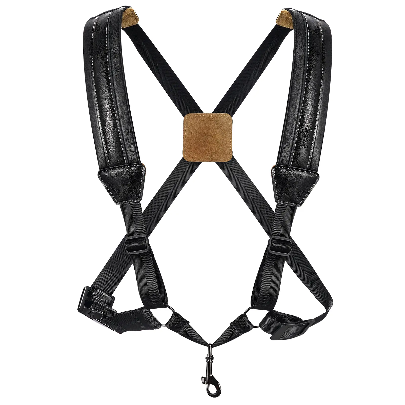 POGOLAB Saxophone Harness Double Shoulder Strap, Soft Leather Padded Adjustable Sax Strap, Widened & Thickened Design, Good Comfort Reduce Neck Stress, for Alto/Tenor/Baritone/Soprano Saxophone, Music Lovers Boys Girls Friends Gift