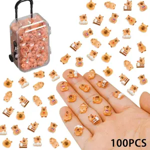 Random Capybara Miniatures with Storage Box, 100pcs Resin Animals Collectible Figurines Art Crafts Decorations，Nail Art Accessories, Cute Cartoon Figurine Garden Micro Landscaping Decoration