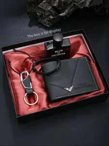 Cool 4-Piece Gift Box Set, Eagle Embossed Wallet, Metal Keychain, Elegant Perfume, Handmade Bracelet, Perfect for Men, All Seasons, Men Gifts
