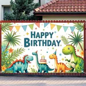 1PC,2D Flat Dinosaur - Themed Birthday Backdrop, Cute Cartoon Dinosaur Party Decoration Banner, Photo Background for Kids' Birthday Party, with Tropical Plant Elements, Supplies for Indoor & Outd