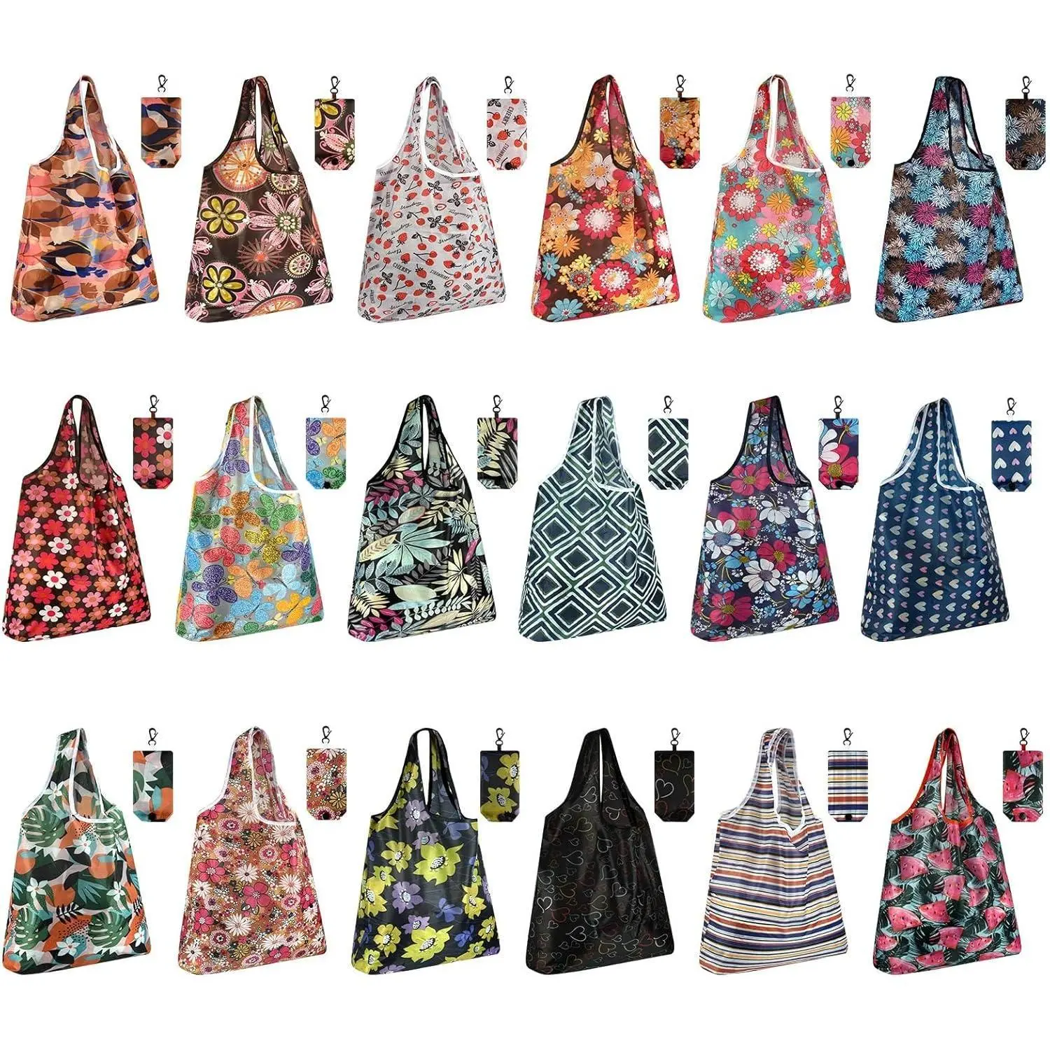 MIAHART 18 Reusable Grocery Bags Foldable Groceries Shopping Bags Foldable Cute Tote Bags Waterproof Nylon Grocery Bags, gift
