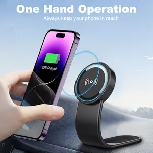Magnetic car phone stand, detachable & flexible aluminum arm, silicone dashboard mounting seat, compatible with most vehicles