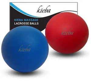 Massage Lacrosse Balls for Myofascial Release, Trigger Point Therapy, Muscle Knots, and Yoga Therapy. Set of 2 Firm Balls (Blue and Red)