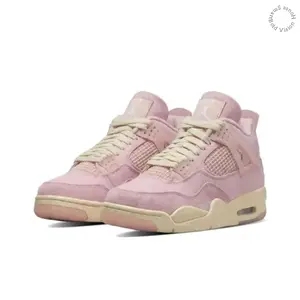 Pink White Patchwork Retro 4 Mid-Top Sneakers for Breathable Denim Cushioned Casual Shoes Spring Versatile Trendy Footwear