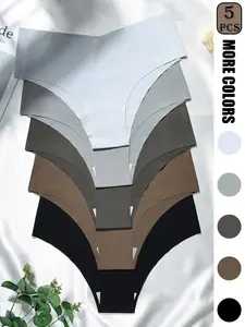 5 Pack Women's Seamless Low Rise Panties V-Cut Gusset Soft Smooth Nylon Spandex Blend 5+ Colors No Show Invisible Comfort Fit for Daily Wear Underwear