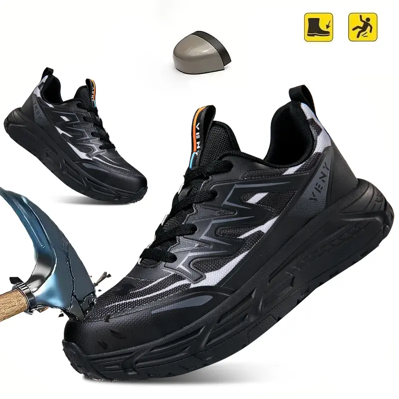 Men’s color‑block letter‑print steel‑toe athletic shoes—lightweight, breathable, comfortable; work safety shoes with impact‑resistant soles and puncture protection for everyday wear.