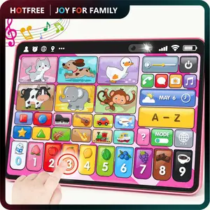Hotfree Trilingual Learning Toy Tablet with Music & Sound, Portable STEM Montessori Speech Musical Therapy Toys, Birthday Christmas Gifts for Boy, Girl, Baby, Toddler, for Age 1, 2, 3 Year Old (12-18 Months)