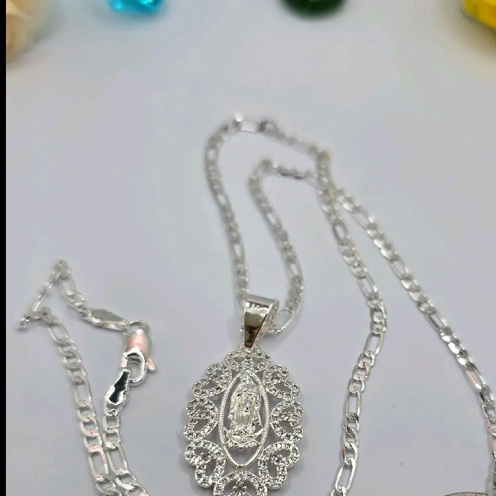 Virgin Mary beautiful necklace clear stone's silver-plated gold-plated 22"inches Pendant Amulet